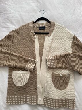 Colorblock Knit Cardigan in Cream and Tan - Unbranded